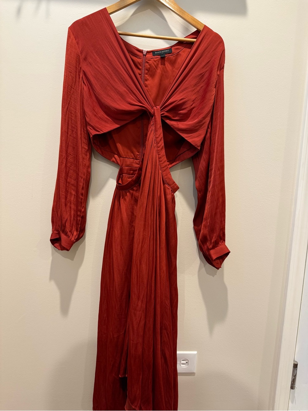 Banana Republic Rust Red Long Sleeve Twist-Front Dress